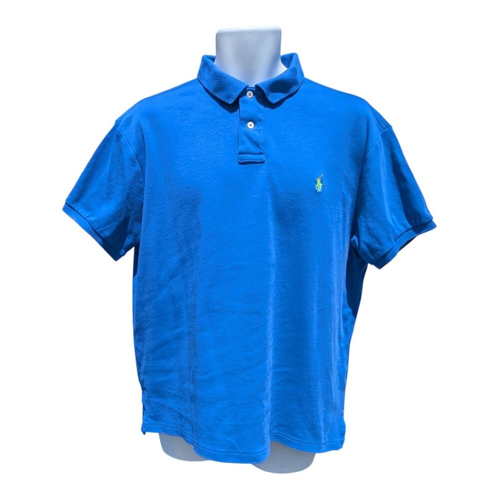 Polo by Ralph Lauren Men's Large Custom Fit Polo Blue Shot Sleeve Preppy Dadcore